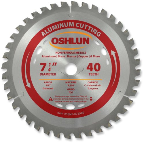 Oshlun SBNF-072540 7-1/4-Inch 40 Tooth TCG Saw Blade with 5/8-Inch Arbor (Diamond Knockout) for Aluminum and Non Ferrous Metals - size: 40 Tooth