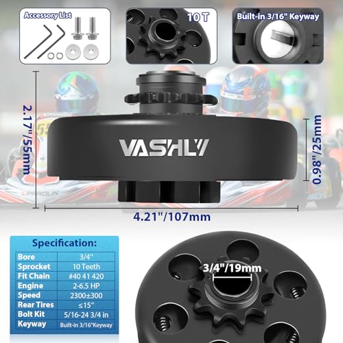 VASHLY Go Kart Clutch 3/4" Bore 10 Tooth for #40/41/420 Chain Predator 212 Centrifugal Clutch 10T for Go Kart Minibike and Fun Kart Engine - size: 3/4" Bore 10 Tooth