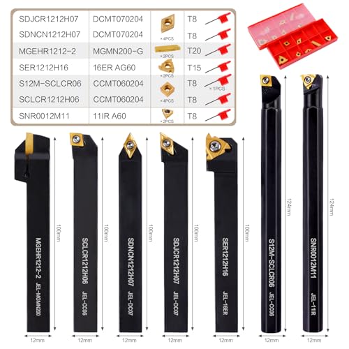 Indexable Lathe Turning Tool 21Pcs Kit 1/2" (12mm) Shank for Metal - size: 7pcs 1/2'' 12mm Shanks+14pcs Inserts