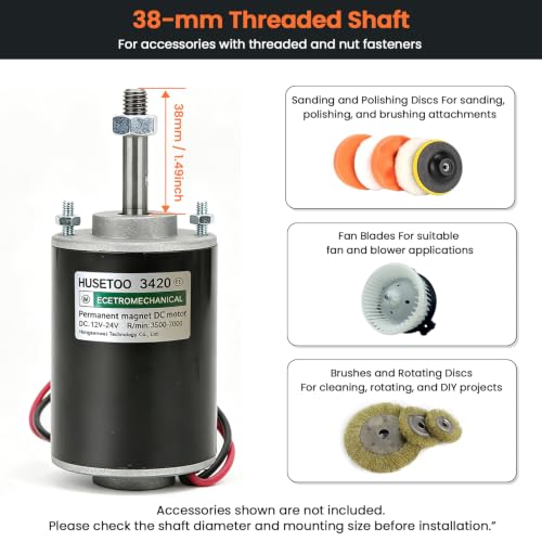 High Torque DC Motor 12V/24V, DIY Project Quiet Motor Permanent Magnet Motor with Cable Connector for Electric Motors and Generators, 30W CW/CCW 3500/7000RPM Motor (Threaded Rotating Shaft) - style: Threaded rotating shaft