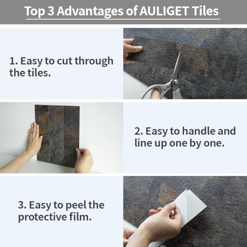 AULIGET 40-Piece Rust Slate Peel and Stick Backsplash Wall Tiles, 3" x 12" PVC Faux Stone Stick on Tiles for Backsplash Kitchen, Bathroom, Laundry Room, Camper, Fireplace - color: Rust Slate, size: 40 Pieces, 3"x12"x0.12"
