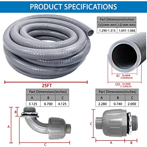 1inch 25ft Electrical Conduit Kit,Liquid-Tight Conduit and Connector - size: 1IN,25FT