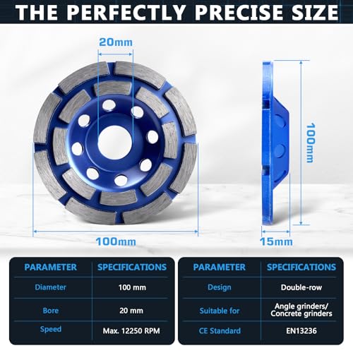 4 Inch Diamond Concrete Grinding Wheels, Double Rows 16 Turbo Segments for Polishing and Grinding Concrete, Stone, and Masonry, Fits 3/4'' Arbor Diamond Cup Wheel Angle Grinder Wheels (2 Pack) - size: 2 Pack