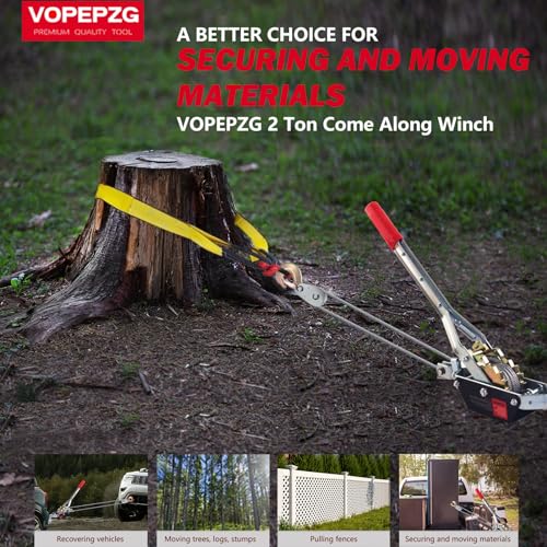 Come Along Winch,2 Ton Capacity with 12FT Steel Cable,Heavy Duty Come Along Tool with Dual Gears,2 Hooks,Hand Winch Tool for Road Vehicle Recovery and Pulling Tree,Fence Stretcher,Frame - size: 2T