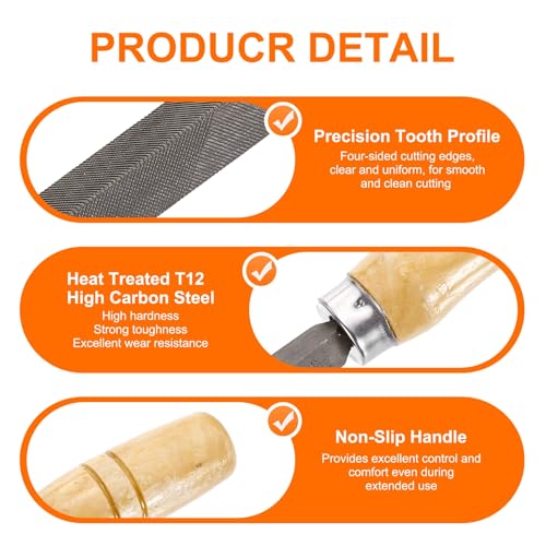 HARFINGTON Triangle Coarse Teeth Cut File 6" Double Cut Teeth High Carbon Steel Hand Rasp File Wood Handle for Metal Wood Deburring Removing - size: 6", style: Coarse