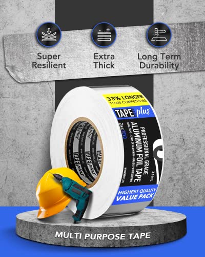TapePlus Aluminum Foil Tape - Waterproof Insulation for HVAC Ducts - Heat Resistant Tape for Metal Repair - Duct Seal for Indoor & Outdoor Use - Pack of 2, 2 in x 210 ft, Silver - size: 2 Pack
