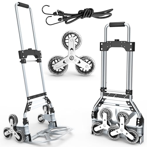 Stair Climbing Cart, 220 LBS Aluminum Stair Climber Dolly, Heavy Duty Folding Hand Truck Dolly with 6 Wheels, Telescoping Handle and Elastic Rope for Home, Moving, Groceries, Warehouse - color: Blcak, size: 180 lbs