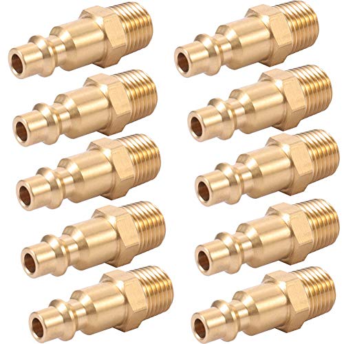 Brass 1/4-Inch NPT Male Industrial Air Hose Quick Connect Adapter,Air Coupler and Plug Kit,Air Compressor Fittings 10pcs (Male NPT) - size: Male NPT