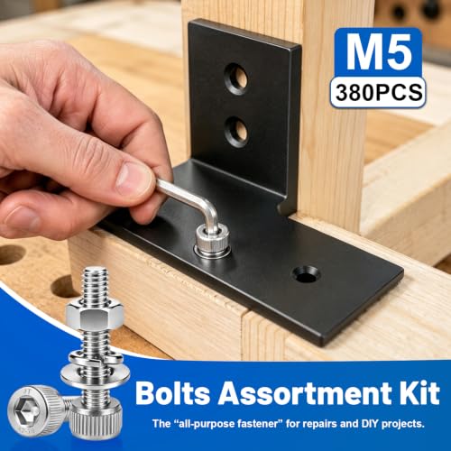 380PCS M5 Hex Socket Bolts Assortment Kit, M5x6/8/10/12/16/20/25/30 mm - size: SS M5 380PCS