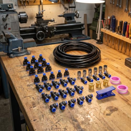 51PCS Black PU Air Hose Pipe Tube Kit, 3/8" OD 1/4" ID, 90FT - size: 3/8" OD x 90FT