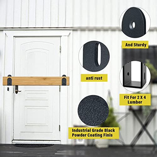 2 Pack Heavy Duty Door Barricade Brackets for 2x4 Lumber, Black
