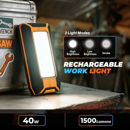 innofox 4-Pack LED Rechargeable Magnetic Work Light 1500 Lumens, Hanging Hook with 3 Modes, LED Work Light for Car Repair, Camping, and Hurricane Use - size: Portable (Pack of 2)