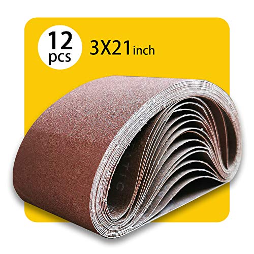 3x21 3 x 21 Inch Sanding Belt Pack 3-Inch x 21-Inch,12 Pcs(4 Each of 80 120 150 Grits) Aluminum Oxide for Sander - size: 3x21in