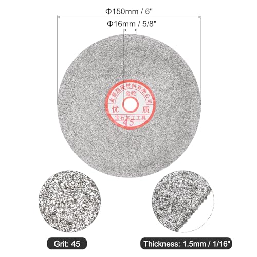 uxcell Diamond Sanding Grinding Disc, 6-Inch (150mm) Grit 45 5/8" Arbor Hole, Flat Lap Disk Polishing Discs Abrasive Wheel for Gemstone Tile Porcelain Glass Stone Metal - size: Grit 45
