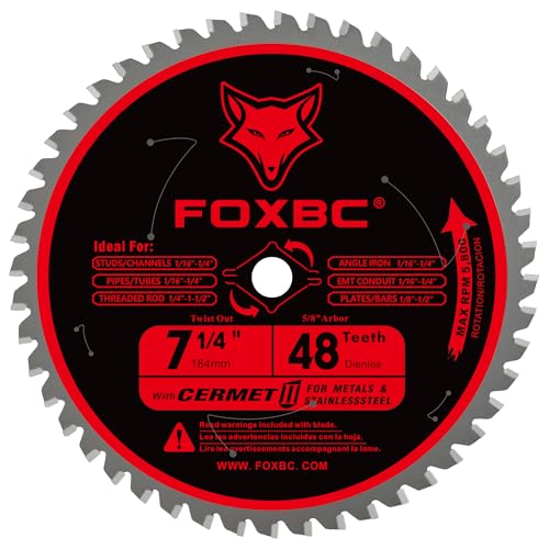 FOXBC 7 1/4 inch Metal Circular Saw Blade 48 Teeth, Metal and Stainless Steel Cutting Saw Blade, Ceramic Carbide with 5/8 Arbor - 2 Pack