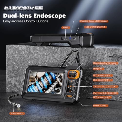 Dual Lens Endoscope Camera with Light, 4.3" IPS 1920P HD Borescope Camera - size: 16.5FT Dual Lens