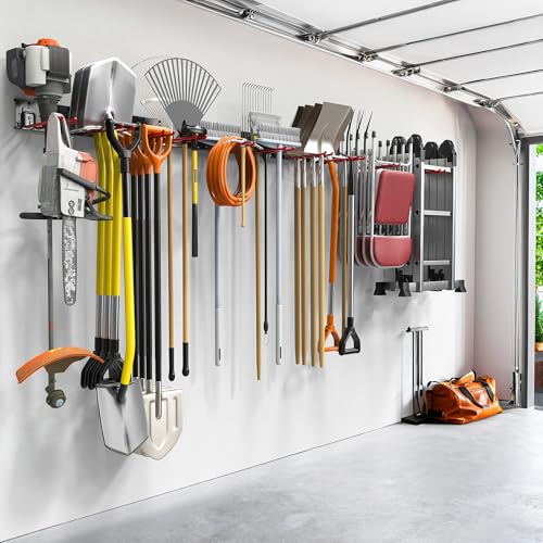 TORACK Garden Tool Organizer Wall Mount, Garage Folding Chair Storage Rack - style: 4 panels with 10 hooks