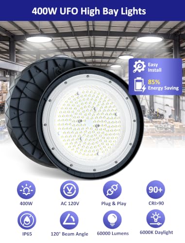 400W UFO High Bay Lights 60000LM LED Shop Light Plug & Play 6 Pack