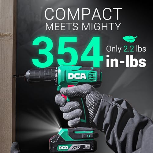 DCA 20V Cordless Hammer Drill Set, 354 In-lb Torque, 1/2" Keyless Chuck, 22500 IPM, 2 Variable Speeds, 18+1+1 Position, 14 Drill/Driver Bits for Brick, Metal, Wood ADJZ2035i13 (Renewed)