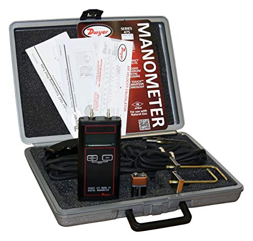 Dwyer Series 475 Mark III Handheld Digital Manometer, 20.00"WC and 4.982 kPa Range with Telescoping Pitot Tube, 10 psig Maximum Pressure with Air Velocity Kit - size: 20.00"WC and 4.982 kPa Range with Telescoping Pitot Tube, 10 psig Maximum Pressure with