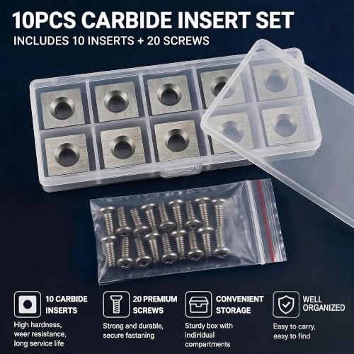 10PCS Square Corners Carbide Inserts 4 Edges, 11x11x1.5mm Replacement for Woodworking Fits Spiral Helical Planer Cutter Head - size: 10PCS Square