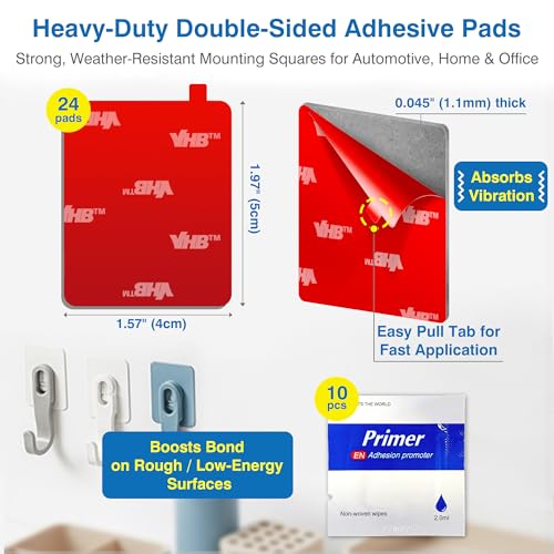 Heavy Duty Large Double Sided Foam Mounting Squares – 24 Pre-Cut Adhesive Pads, 1.97" x 1.57" (5 x 4 cm), Waterproof & Heat Resistant for Solar Lights, RV Accessories, LED Lights & Home Mounting