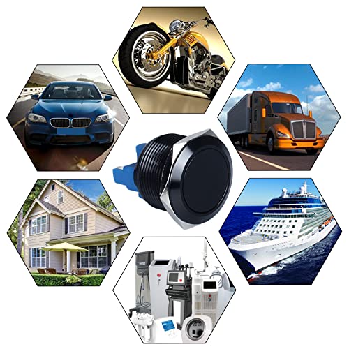 1pc 22mm Latching Metal Push Button Switch Waterproof IP66 Anti-Vandal IK09 for 7/8" Mounting Hole Screw Terminals 12V 24V 36V DC 110V 250V AC 5A 1NO Aluminium Alloy Black Shell - color: Black, size: 22mm 1pc