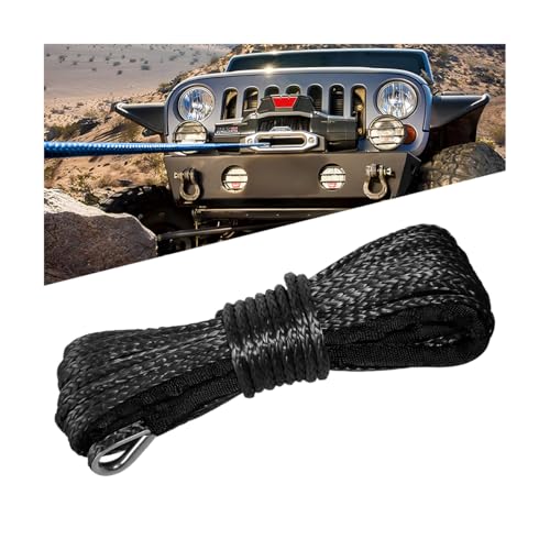 1/4'' x 50 Ft Car Synthetic Winch Rope Kit, 10000LBS Heavy Duty Vehicle Winch Cable with Protecting Sleeve and Thimble, Automotive Accessories, Universal for Off Road ATV UTV (Black) - color: Black/1/4''x50Ft