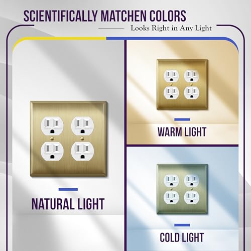 ENERLITES Double Duplex Receptacle Metal Wall Plate, 2-Gang, Brushed Brass - color: Brushed Brass, size: Standard Size