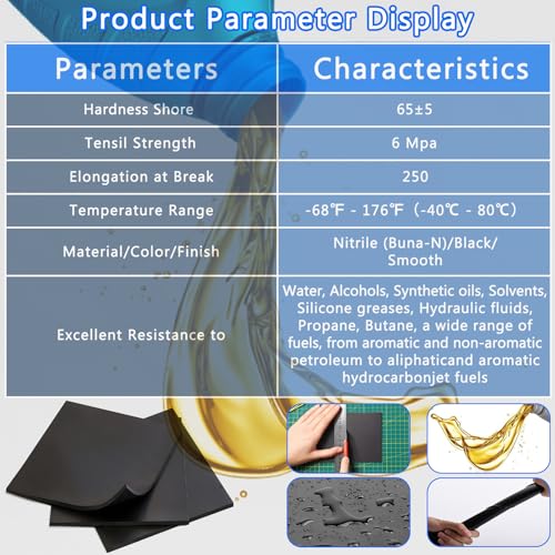WochiTV Nitrile Rubber Sheet, 3/8" Thick x 12" Widex 12" Long, Buna-N Shore A65 Hardness NBR Pad, Fuel Oil Resistant Rubber Gasket Material, Ideal for Seals Bumpers DIY Projetcts - style: 3/8(.375") Thick