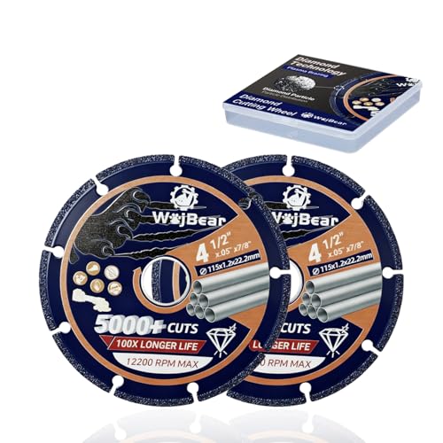 2 PCS 4 1/2 inch Metal Cutting Discs, 5000+ Cuts Diamond Cut Off Wheel for Steel, Rebar, Iron and Stainless Steel, 0.05 Inch Thick Cutting Disc for 7/8" Angle Grinder (2 PCS 4 1/2 inch) - size: 2 PCS 4 1/2