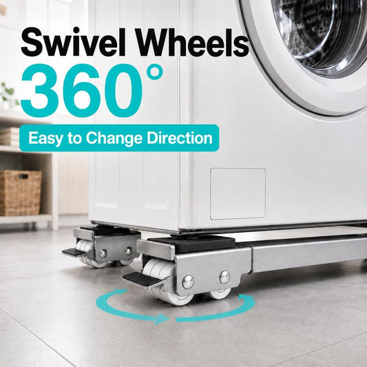 Heavy Duty Adjustable Appliance Roller Stand with 360° Locking Swivel Wheels, Expandable Washing Machine Moving Base, Metal Furniture Dolly Roller for Refrigerator, Dryer, Stove, Cabinet (Black)