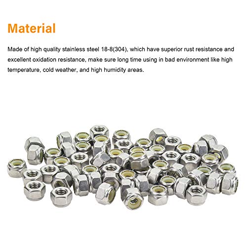 60 Pieces 1/4"-20 Nylon Insert Hex Lock Nuts, 304 Stainless Steel - size: 1/4-20 (60 pcs)