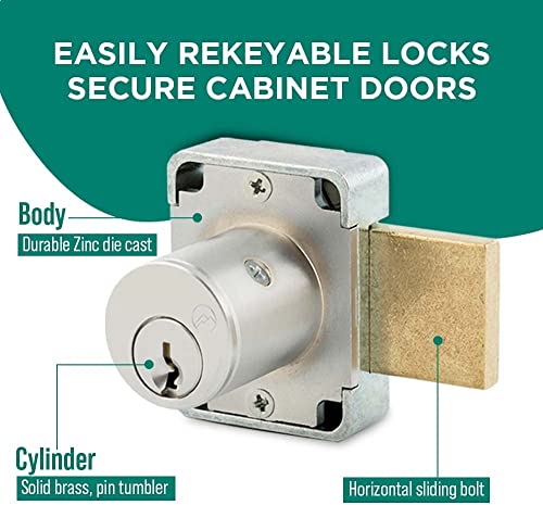 Olympus Lock 100DR Deadbolt Lock | 7/8” Chrome Key US26D | NATL KA101 Easily Rekeyable Cabinet Door Lock, Keyed Alike | Grade 1 Door Locks with Keys | Deadbolt Cabinet Locks | Cabinet Lock for Doors