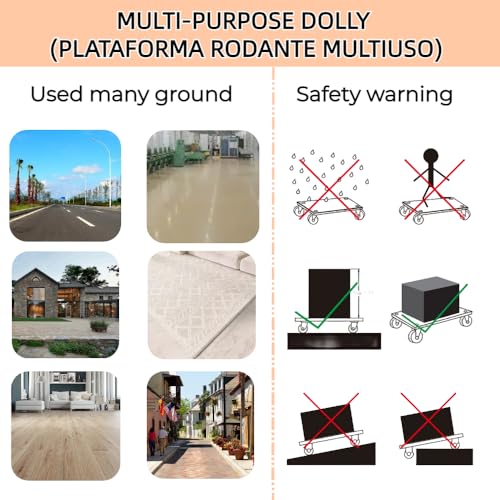 Furniture Dolly 4 Wheels, Furniture Movers, 2 Packs 2200 lb Load Capacity Heavy Duty Real Wood Dolly, Multifunctional Moving cart with 4 Soft Rubber Silent Wheels (2 with Brake+ 2 Without) - size: Real Wood Dolly with Brake Wheels