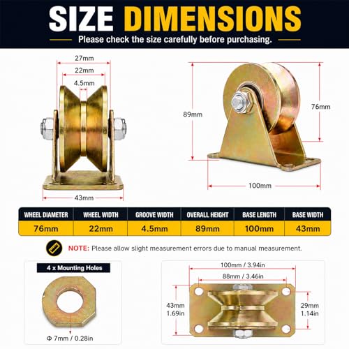 Lyplus Heavy Duty 3-Inch V-Groove Caster Wheels - Load Capacity 1105 Lbs,Smooth Rolling with Double Bearings for Industrial Machines, Sliding Gates, and Wire Rope Rails (2 Pack) - size: 3in-V 2Pack