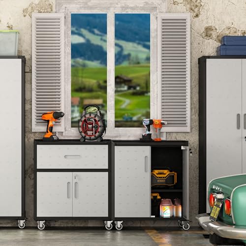 Metal Mobile Tool Storage Cabinet with 2 Locking Door and 1 Drawer - color: Black/Gray, style: 1 drawer 2 doors with wheels