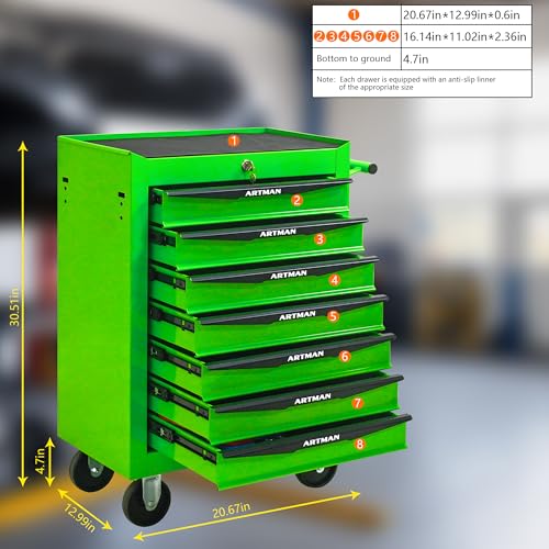 7-Drawer Rolling Tool Chest, Lockable for Garage, Green - color: Green, size: 7-Drawers