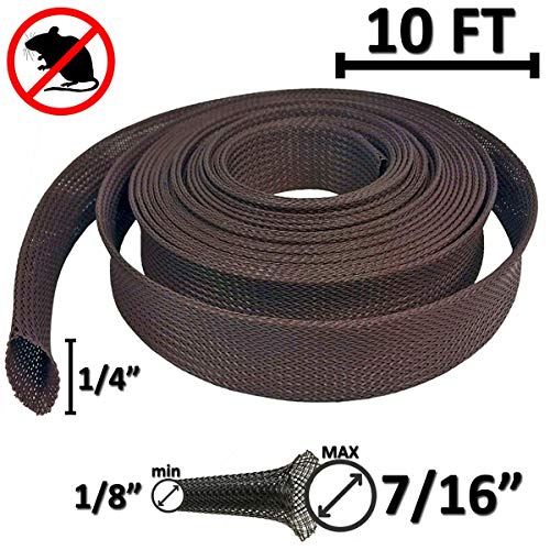 Electriduct 1/4" Chewing Resistant Braided Sleeving Repulsive/Repellent Hose Wire Mesh Cable Protection Flexible Expandable Wrap - 10 Feet - size: 0.25 Inch - 10 Feet