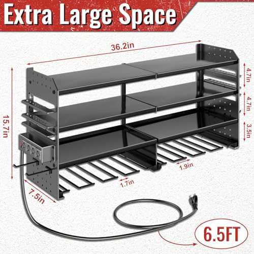 Large Power Tool Organizer Wall Mount with Charging Station, 4 Layer Heavy Duty Metal Cordless Tool Organizer, Tool Storage Rack with 8 Cordless Drill Holder Screwdriver Hammer(Black) - color: Black