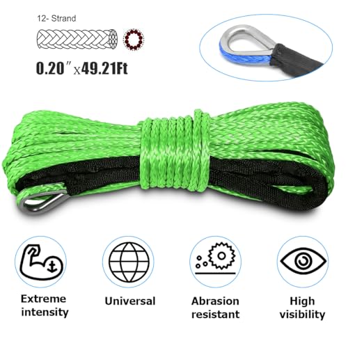 0.19'' x 49 Ft Car Synthetic Winch Rope Kit, 10000LBS Heavy Duty Vehicle Winch Cable with Protecting Sleeve and Thimble, Automotive Accessories, Universal for Off Road ATV UTV (Green) - color: Green/0.19''x49Ft