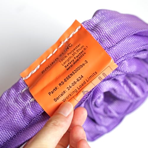 Purple Spanset Endless 10 Feet Round Sling Heavy Duty Polyester Lifting Sling, 5,300 Lbs Vertical Capacity, 4,240 Lbs Choker, 10,600 Lbs Basket - color: Purple, size: 10FT