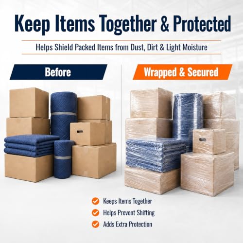 Plastic Wrap for Moving, 2 Pack 15 in x 1000 ft Shrink Wrap with 2 Handles