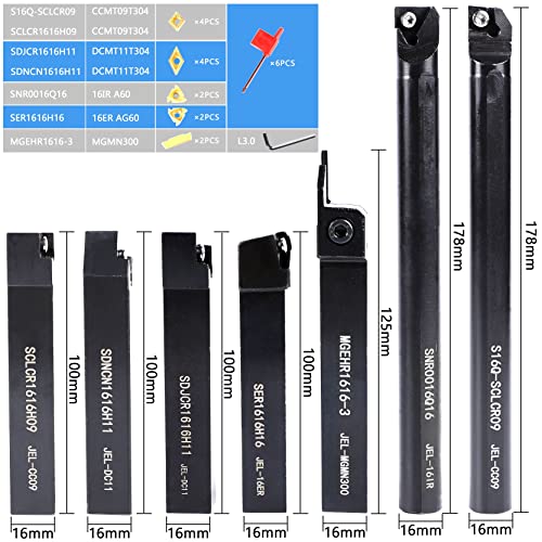 Carbide Lathe Tools -Lath Threading Bit Set 21pcs - 7pcs 5/8" Turning Holder Boring Bars & 14pcs Indexable Carbide Inserts Golden CCMT09T304 DCMT11T304 16IR A60 16ER AG60 MGMN30 - color: 7pcs 5/8" Shank holders+14pcs inserts