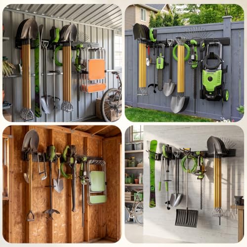 Garage Tool Organizer Wall Mount, 66 Inch Heavy Duty Garage Organization System with 13 Adjustable Hooks, Garden Tool Storage Rack for Garage, Yard & Shed, Holds Up to 520 lbs - size: 66" | 4 Panels + 13 Hooks