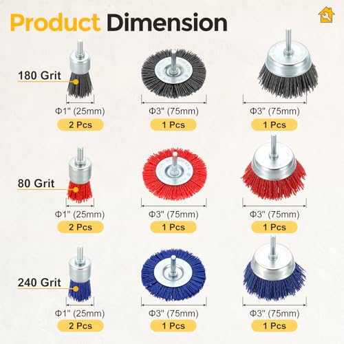 12pcs Wire Brush for Drill Kit with 1/4in Shank Nylon Wire