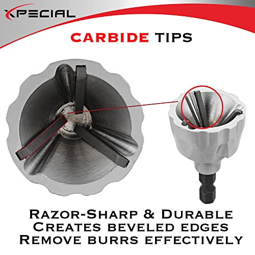 Deburring External Chamfer Tool, with Tungsten Carbide Blade, Deburring Chamfering Drill Bit, Remove Burr Tools Quick Release Hex Shank. Improved Durability and Sharpness. Fits 1/8" to 3/4".