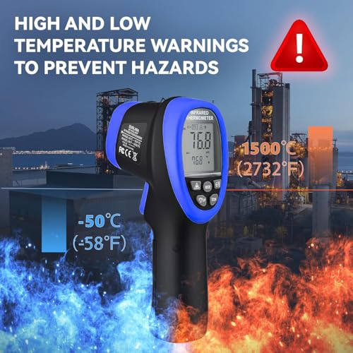 Infrared Thermometer Gun 1500℃ with APP Control, Laser Targeting, 30:1