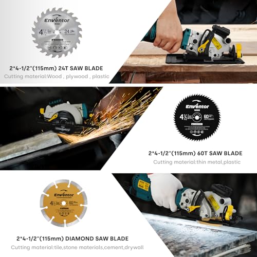 Enventor Mini Circular Saw with Laser Guide, 6 Blades 4-1/2", 5.8 A Corded