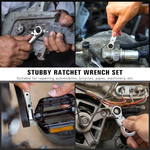 LOSCHEN 5-Piece Flex-Head Stubby Ratcheting Combination Wrench Set, Mini Wrench Set, Double Box End Flex-Head, Mini Spanner Set, Metric 8 10 12 13 14 15 16 17 18 19mm, 72-Teeth, CR-V Steel - size: Metric